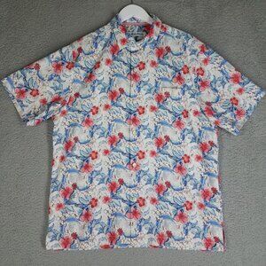 Tommy Bahama Hawaiian Shirt Adult Large Silk Blend Floral Travel Vacation Mend's